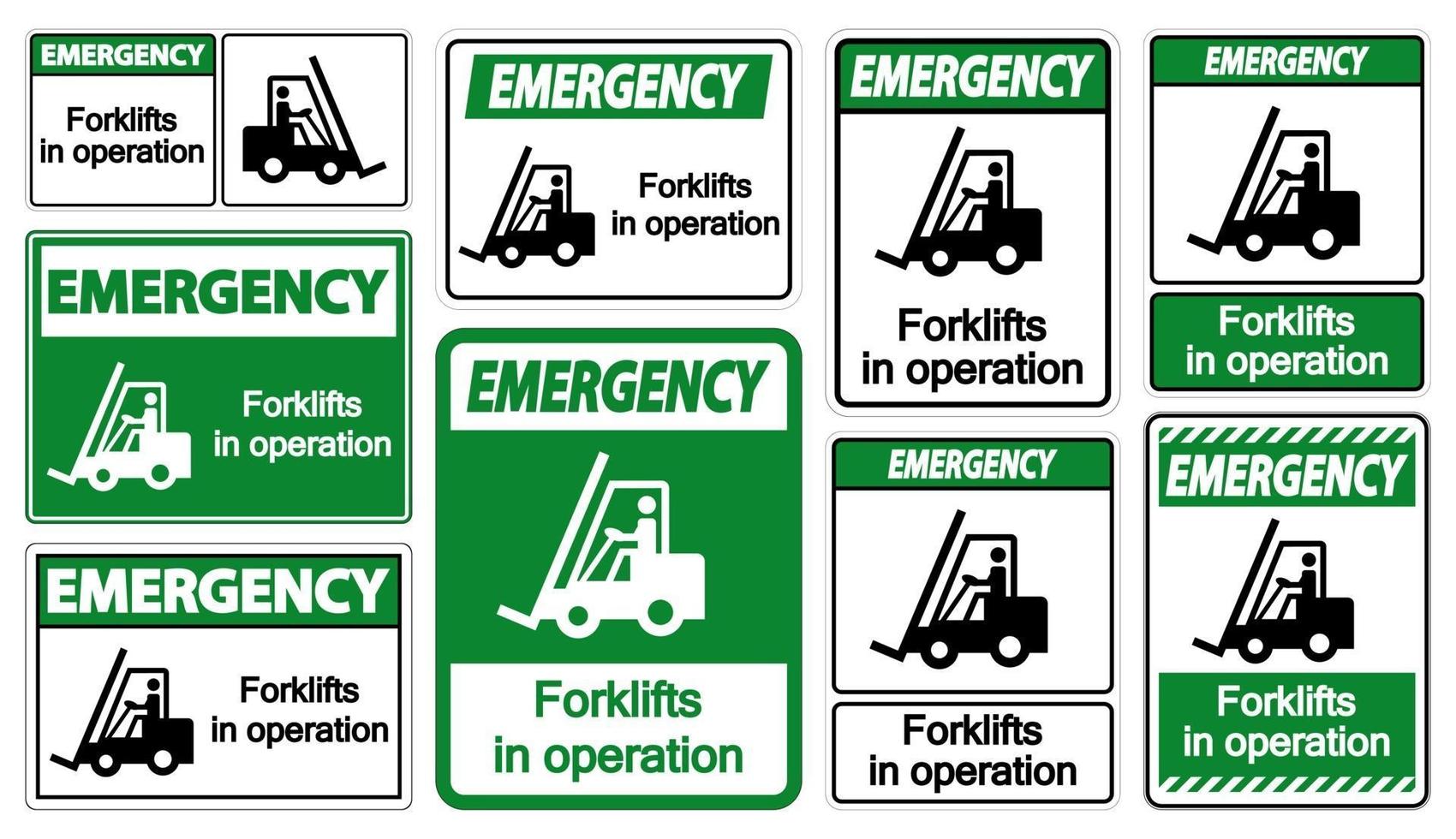Carretillas elevadoras de emergencia en operación símbolo signos aislados vector