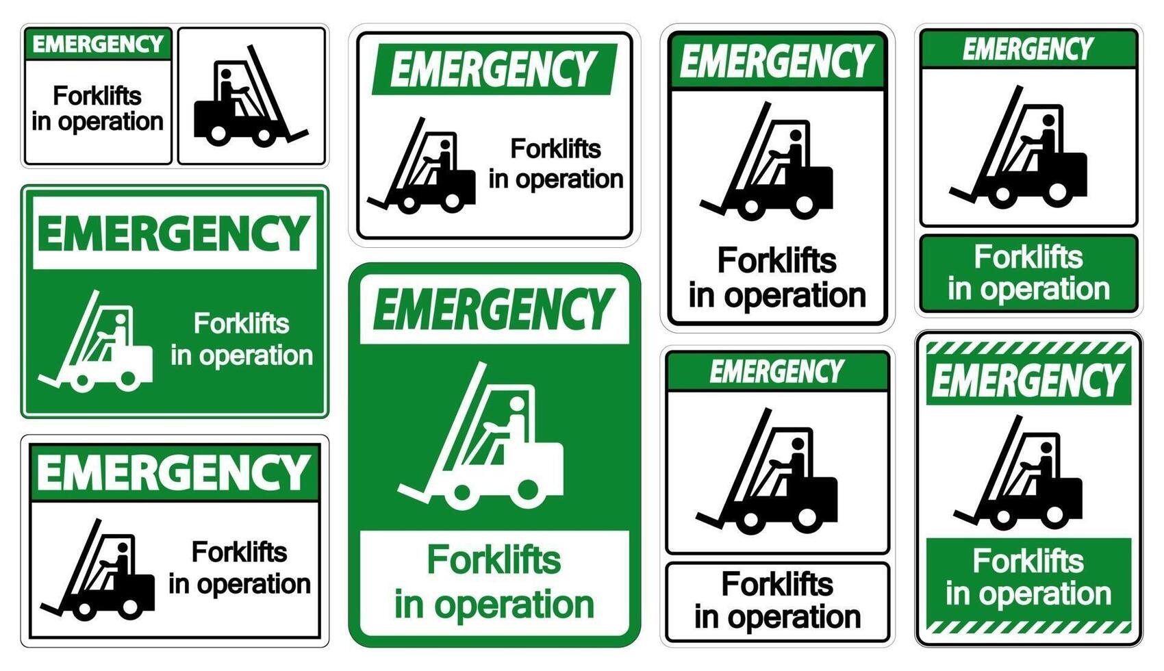 Carretillas elevadoras de emergencia en operación símbolo signos aislados vector