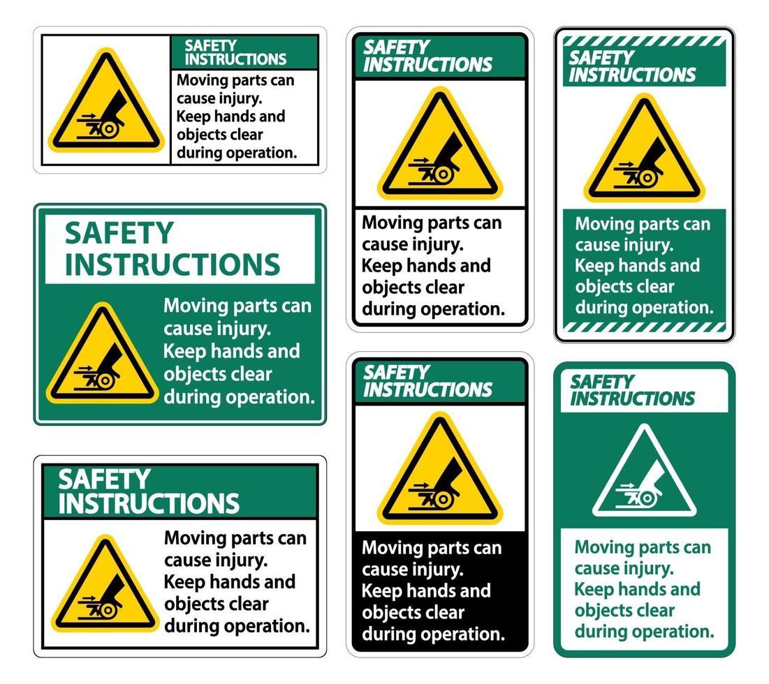 Safety Instructions Moving parts can cause injury sign on white background vector