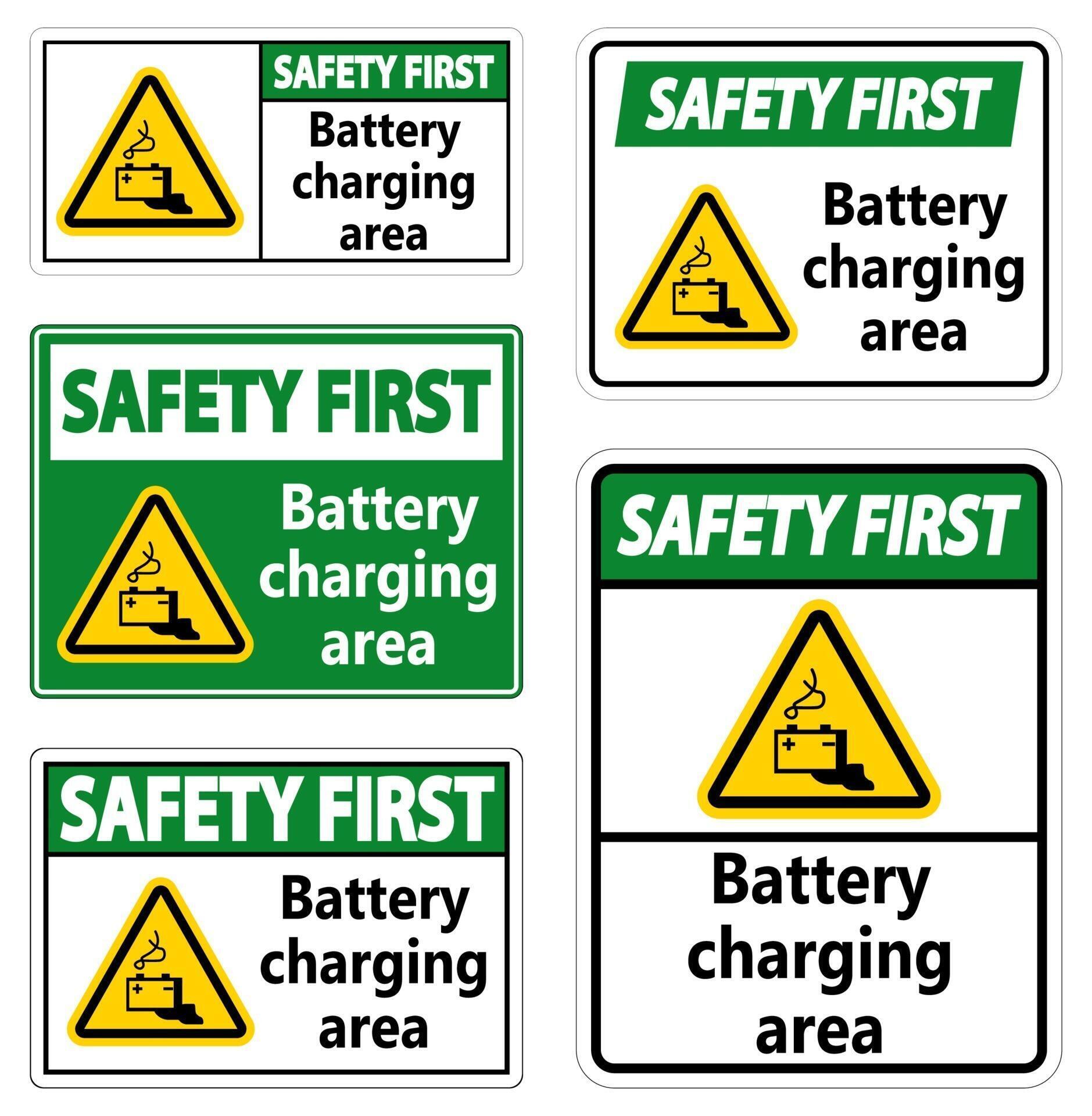 Safety First Battery charging area Sign on white background 1969065