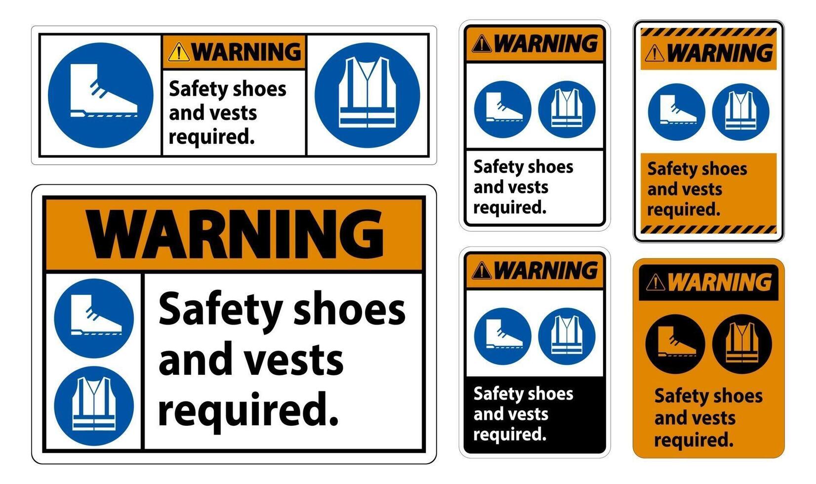 Warning Sign Safety Shoes And Vest Required With PPE Symbols on white background vector