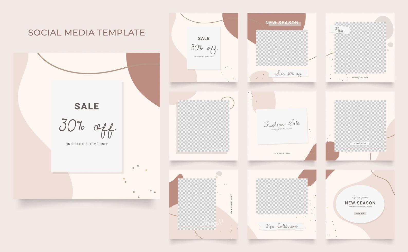 social media template banner blog fashion sale promotion. fully editable square post frame puzzle organic sale poster. brown beige vector background