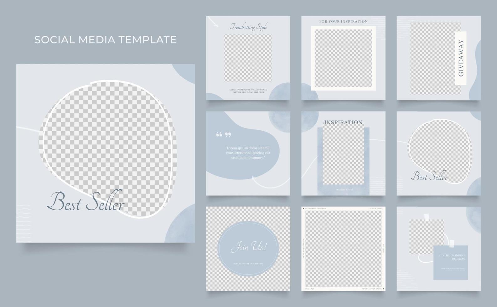 social media template banner blog fashion sale promotion. fully editable  square post frame puzzle organic sale poster. blue navy grey vector background