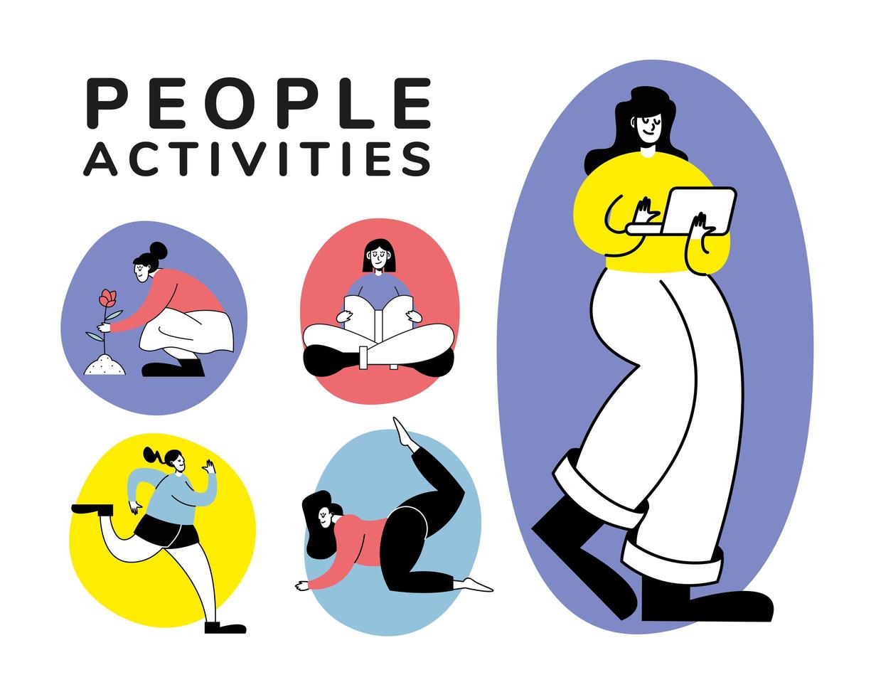 Set of people doing several activities vector