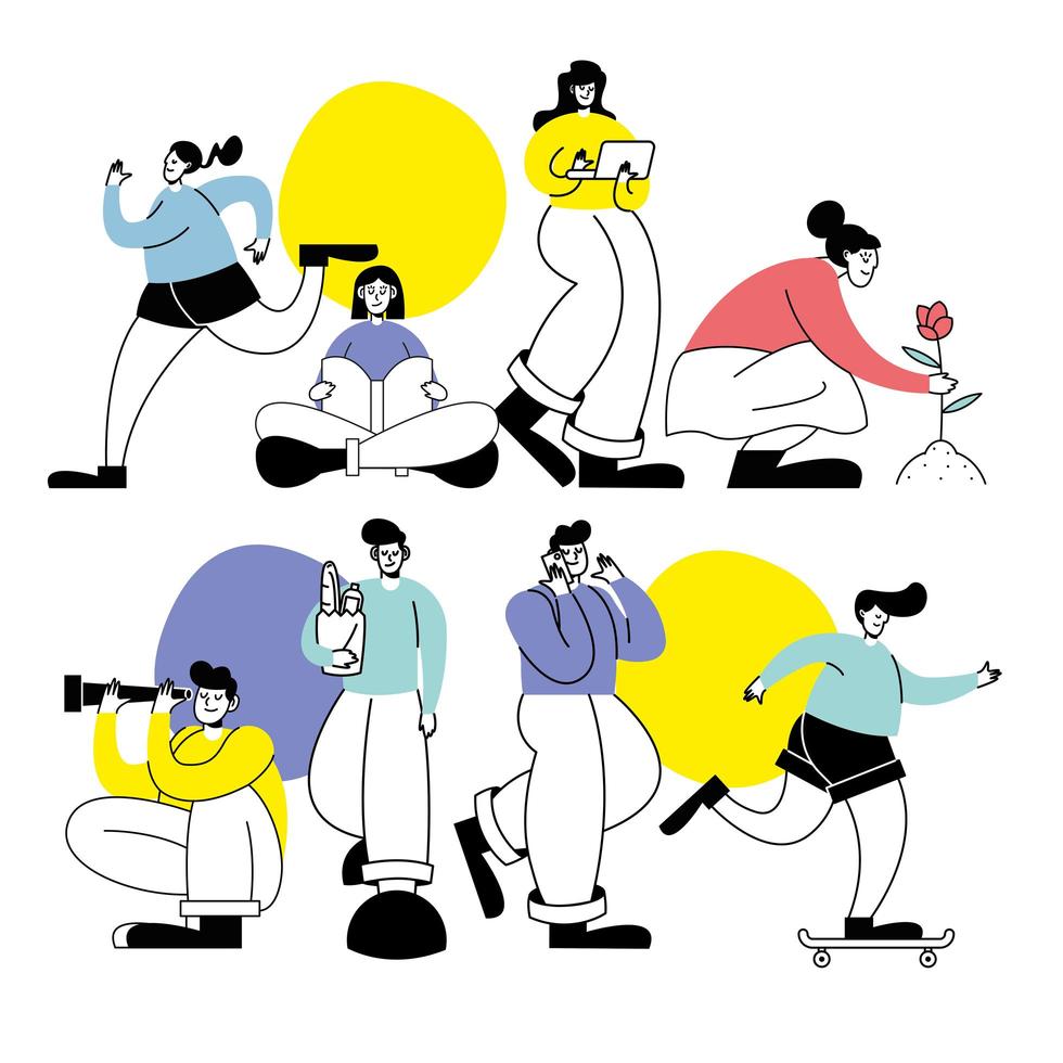 Set of people doing several activities vector