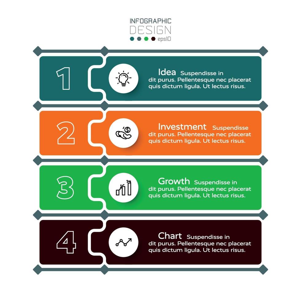 Inversión de planificación empresarial o marketing mediante 4 pasos de etiqueta vectorial. diseño infográfico. vector