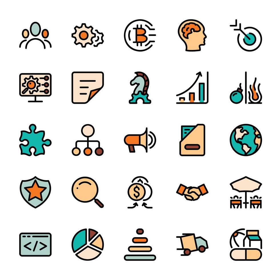 Business marketing design outline icons with color fill. vector infographic.