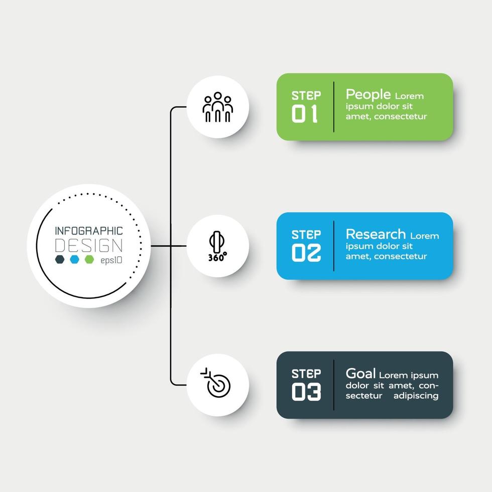 3-step organization showing work duties Or operational planning, describe the results, apply to business or others. infographic vector