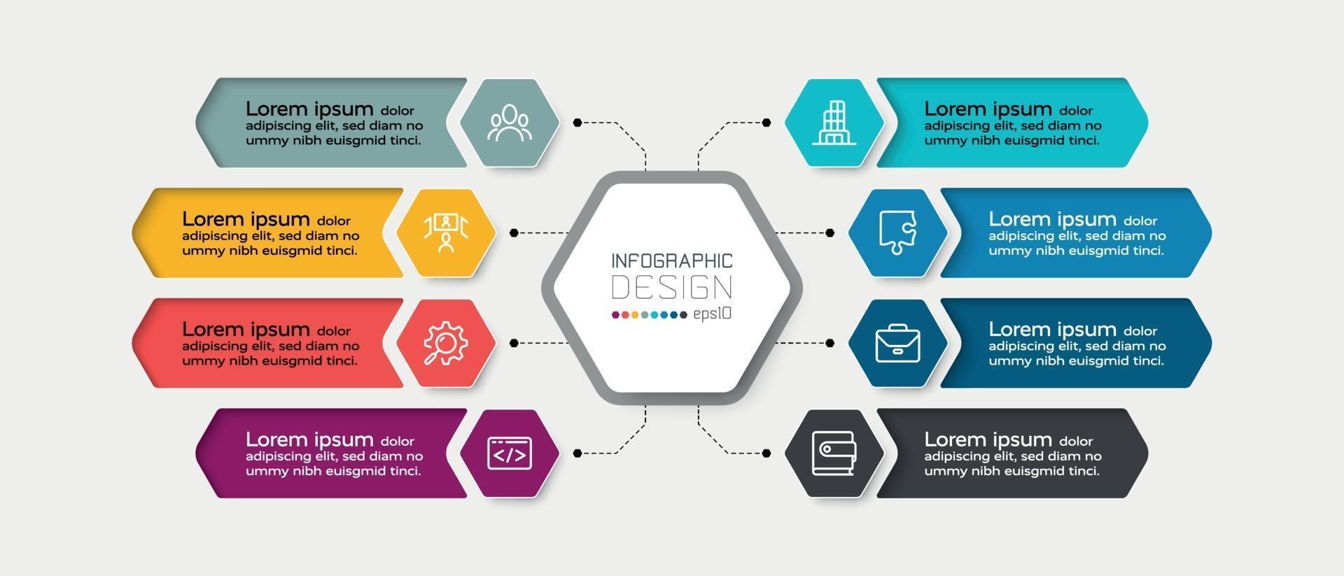 diagramas hexagonales que muestran los resultados del trabajo, los procedimientos de trabajo y la planificación. diseño infográfico. vector