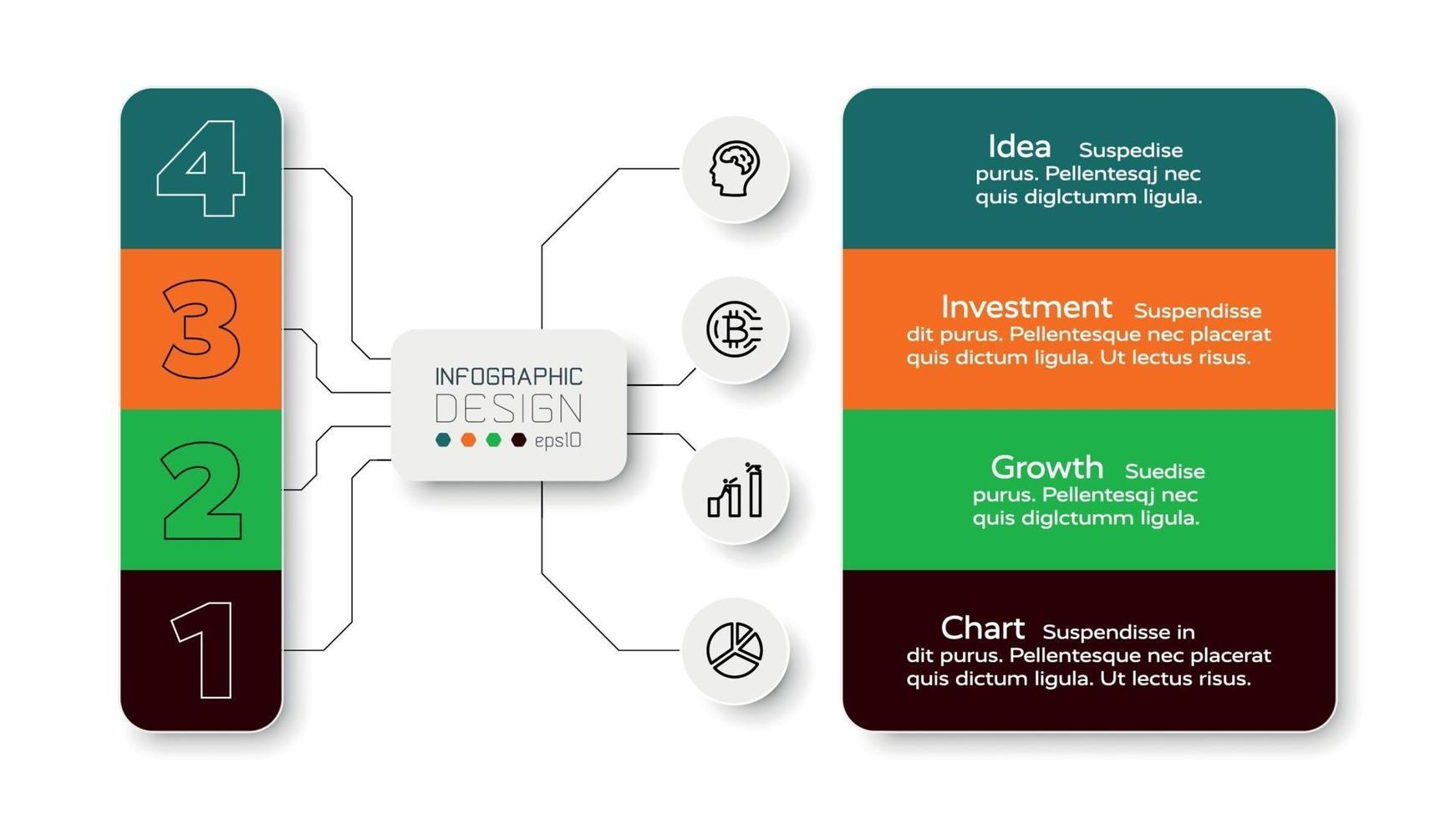 Los 4 pasos de trabajo presentados en forma de diagrama se utilizan para asignar tareas y planificación. diseño infográfico. vector