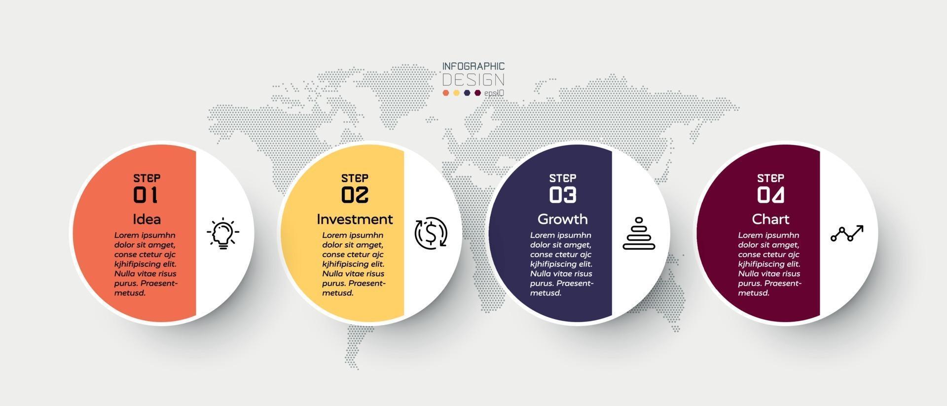 los 4 pasos del círculo de diseño están diseñados para presentaciones que explican las funciones y procesos. Ilustración infográfica. vector