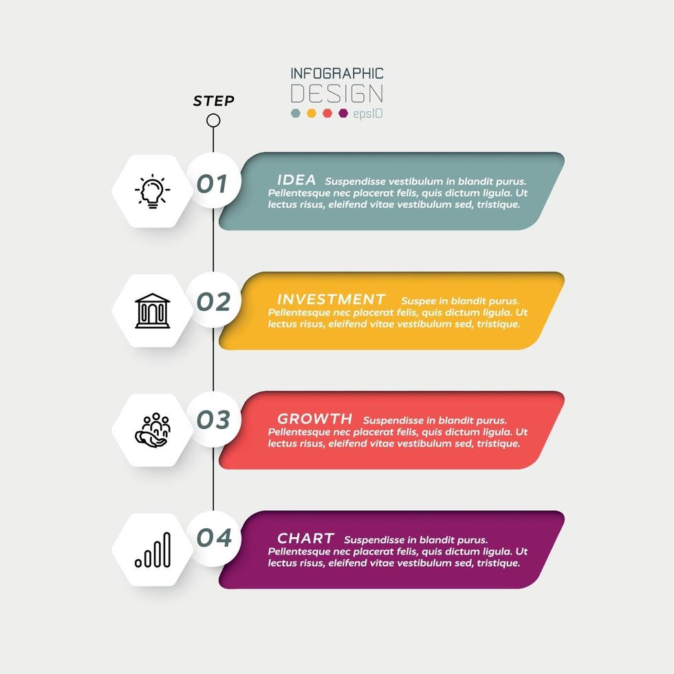 Hexagonal design, combined with labels, 4 working steps, used for education, business, company. vector infographic.