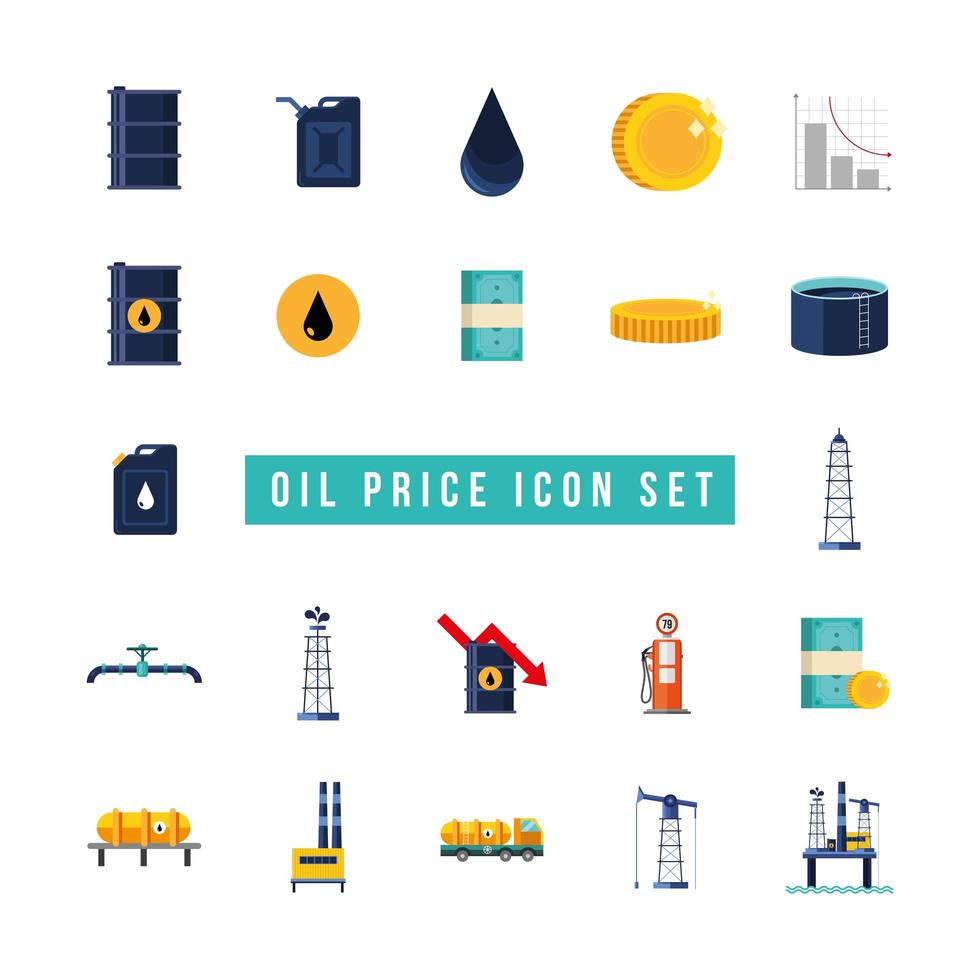 paquete de conjunto de iconos de precio del petróleo vector