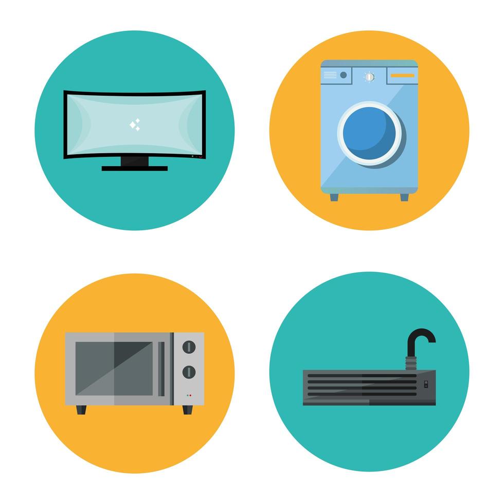 Appliances flat style icon set vector