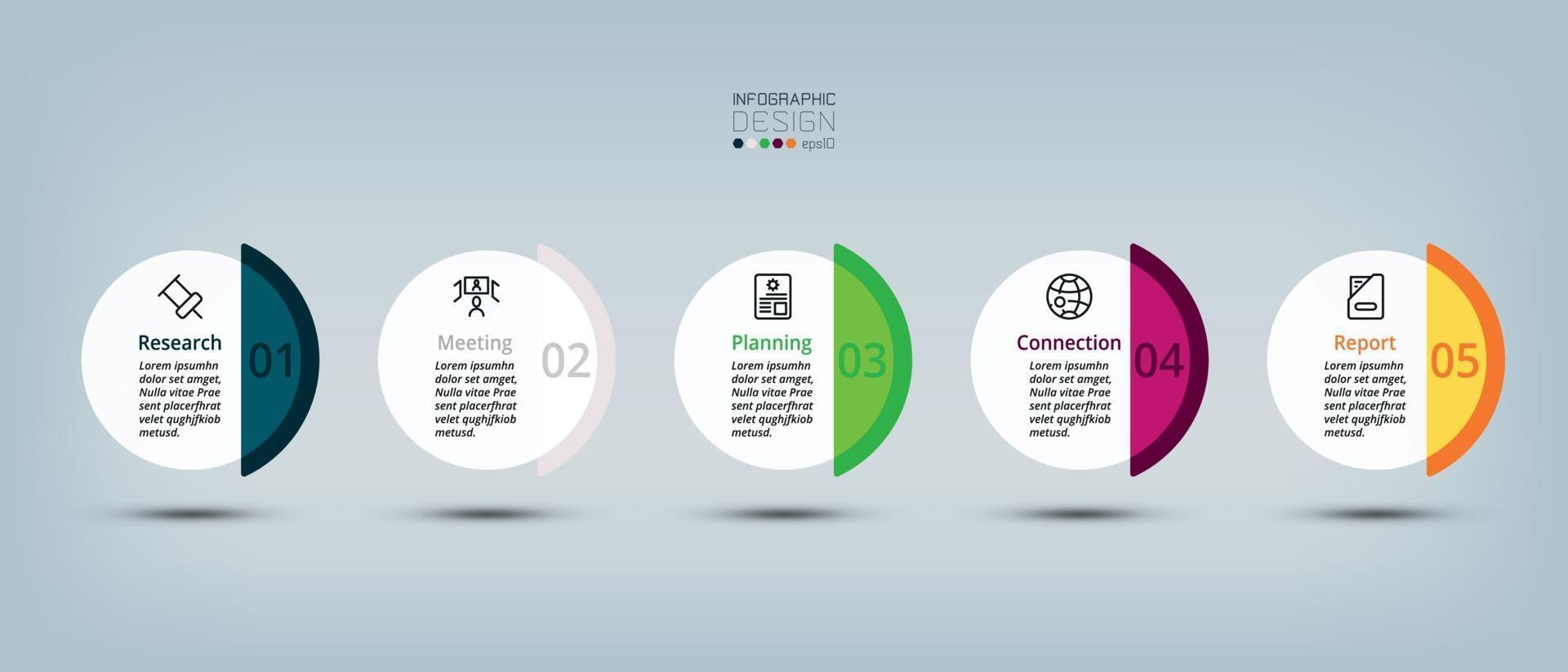 The 5-step circle with a wide range of colors can be used for multiple tasks such as advertising media, business design and planning. vector infographic.