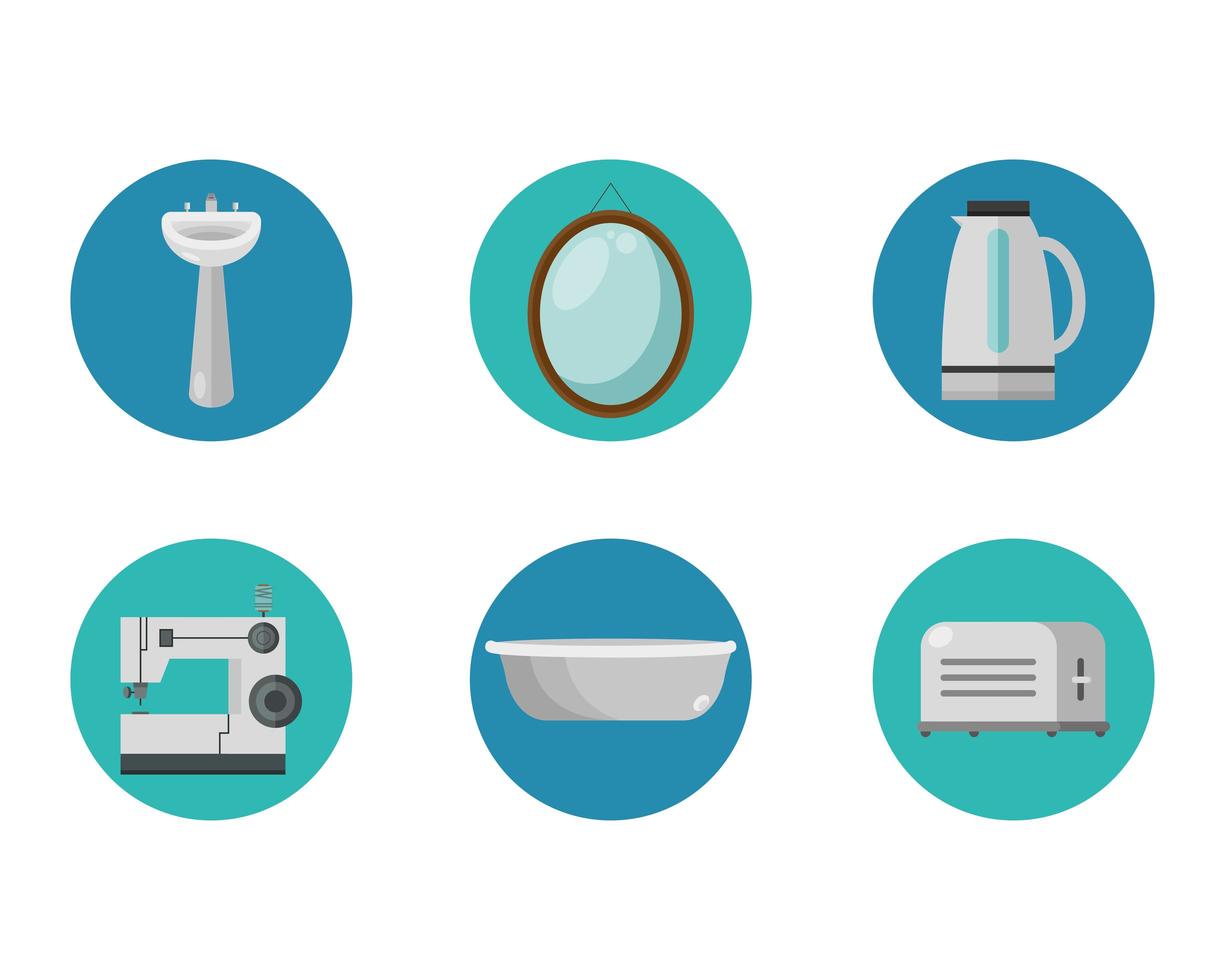 Appliances flat style icon set vector