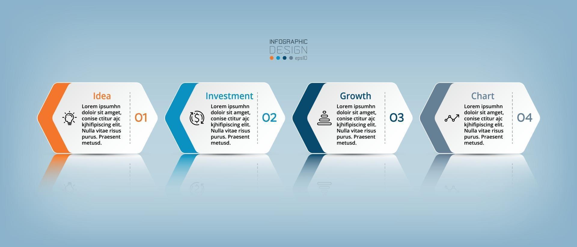 The four steps of the hexagon can be applied to business, investment, marketing, education, presentations, and planning. vector infographic