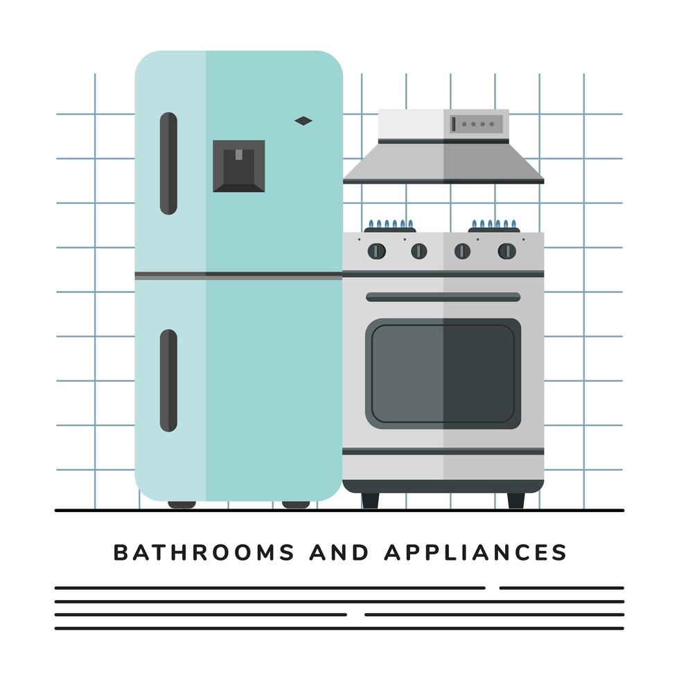 fridge and oven kitchen house appliances banner template vector