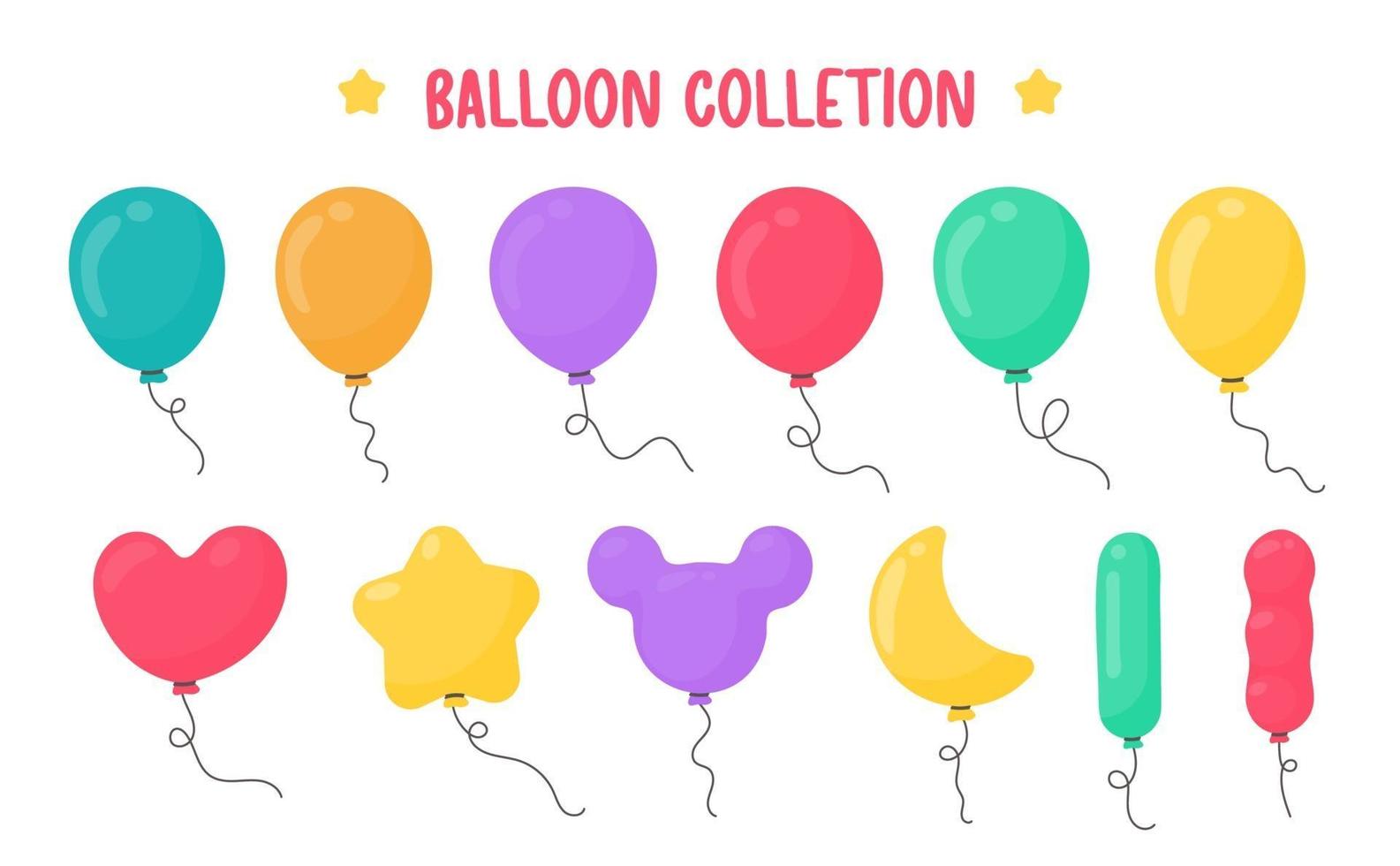 globos de dibujos animados de varias formas para la decoración en la fiesta de celebración. vector