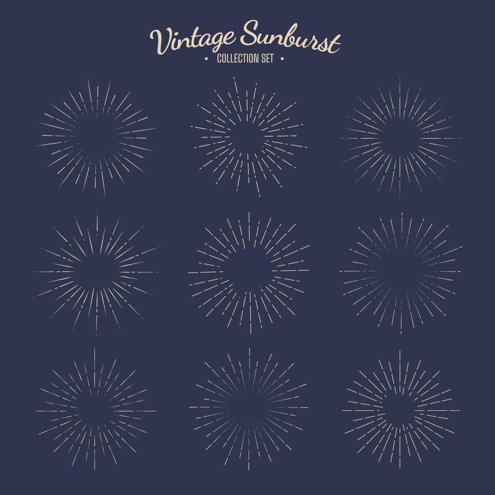 Vintage sunburst vector collection set Retro solar graphic design stripes