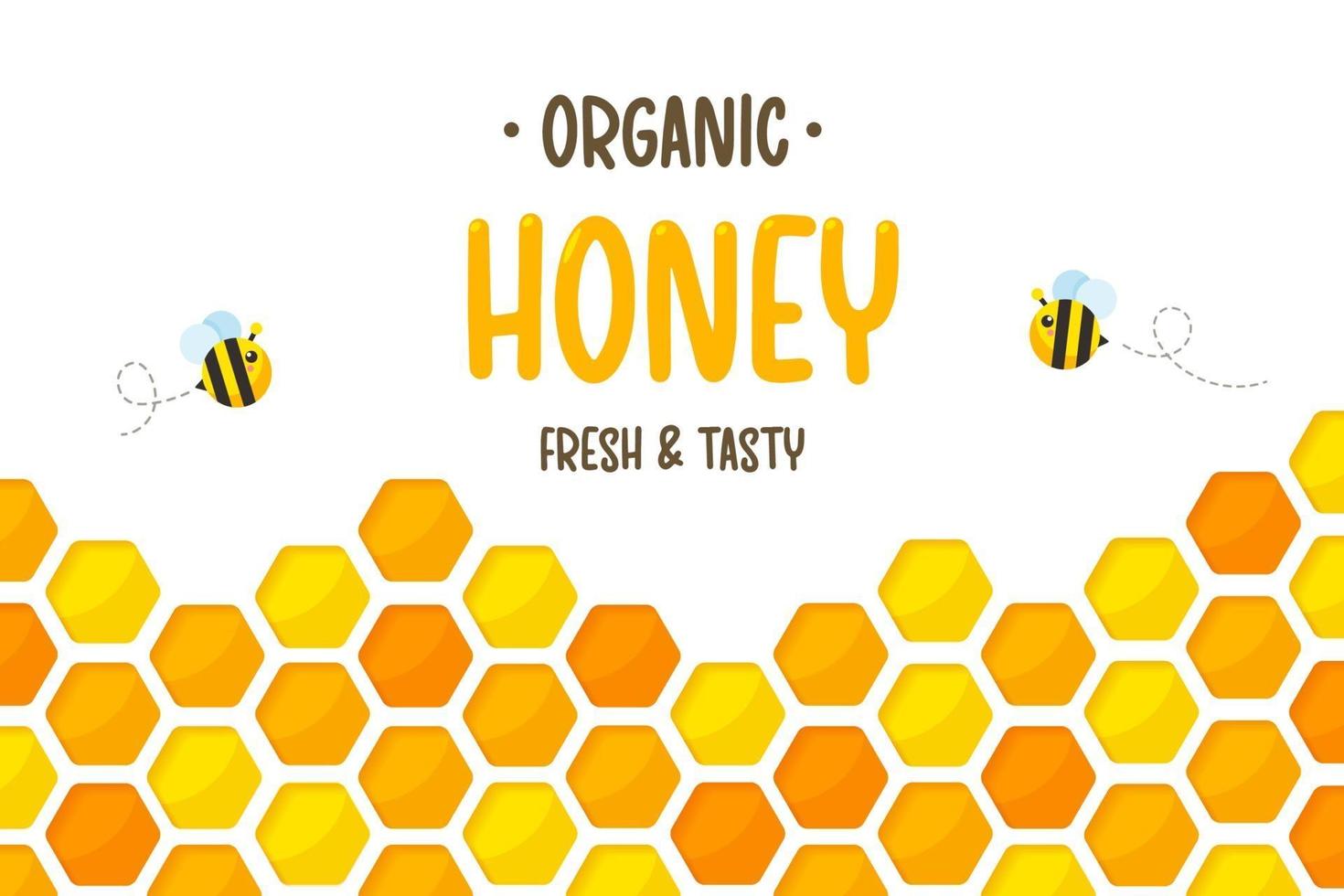 Hexagonal golden yellow honeycomb pattern paper cut background with bee and sweet honey inside. vector