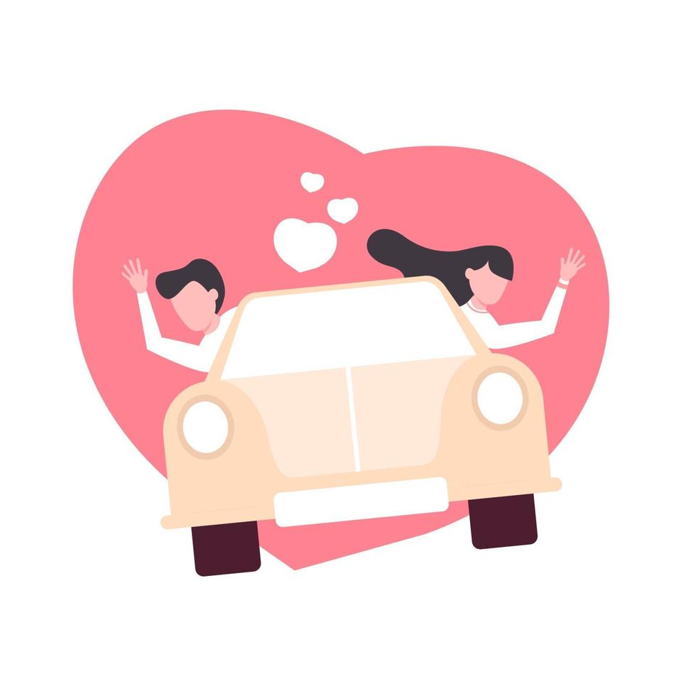 pareja amorosa montando en coche. concepto de amor. estilo de dibujos animados. vector