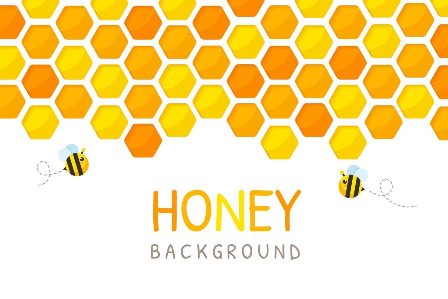 Hexagonal golden yellow honeycomb pattern paper cut background with bee and sweet honey inside. vector