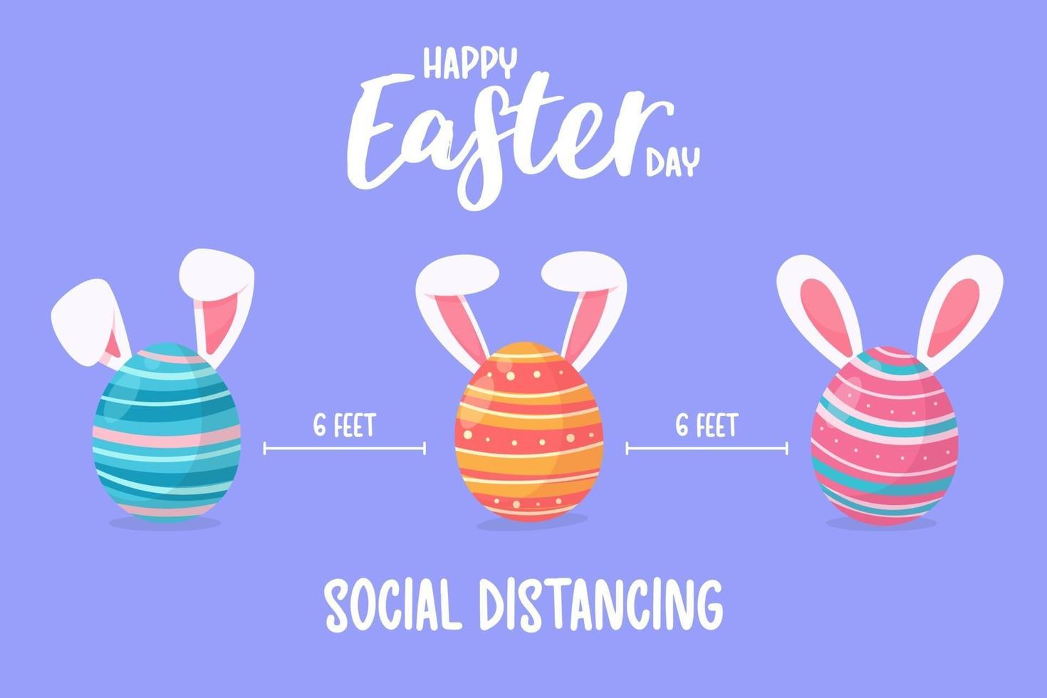 Painted eggs with bunny ears Social distance to protect against viruses Easter for the kids vector