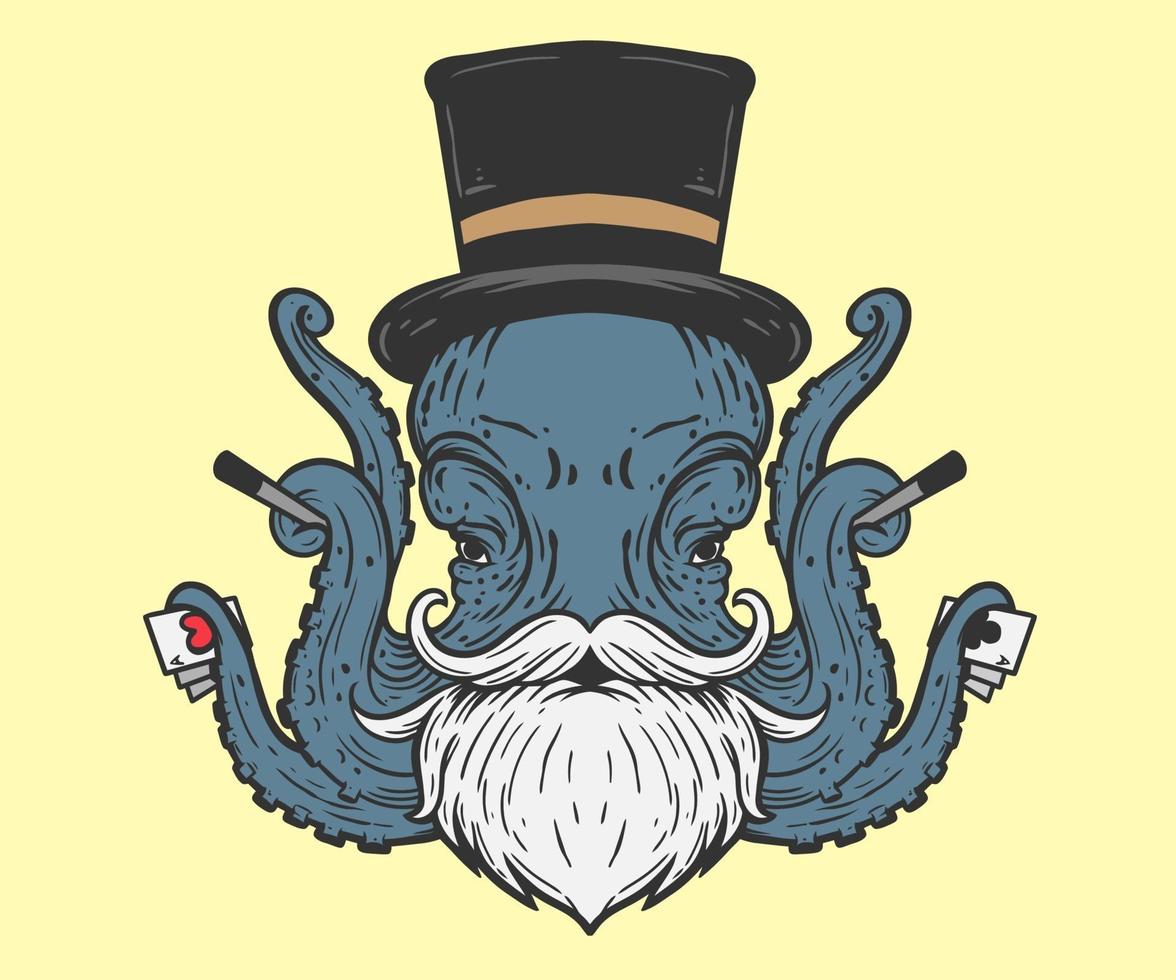 octopus magician illustration vector