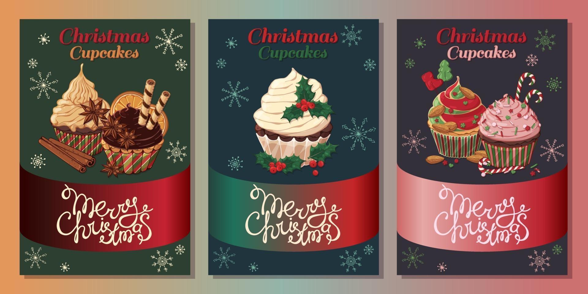 tarjetas de cupcakes de navidad vector