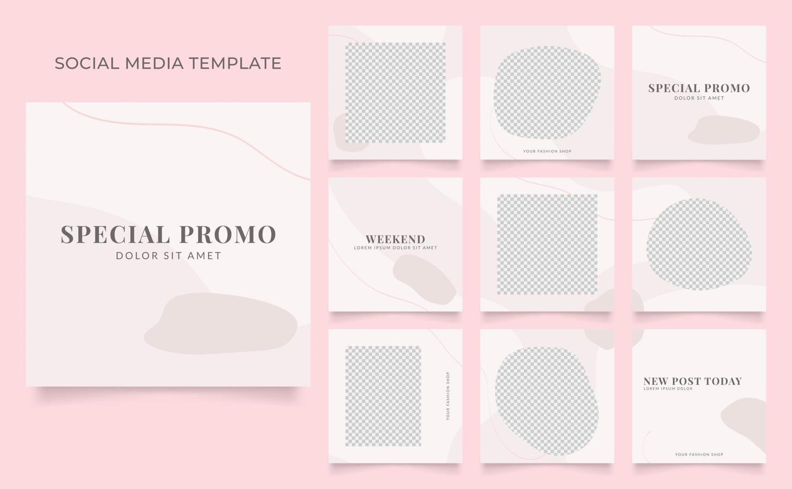 Promoción de venta de moda de blog de banner de plantilla de redes sociales. Póster de venta orgánico de rompecabezas de marco cuadrado completamente editable. fondo de vector blanco rojo rosa