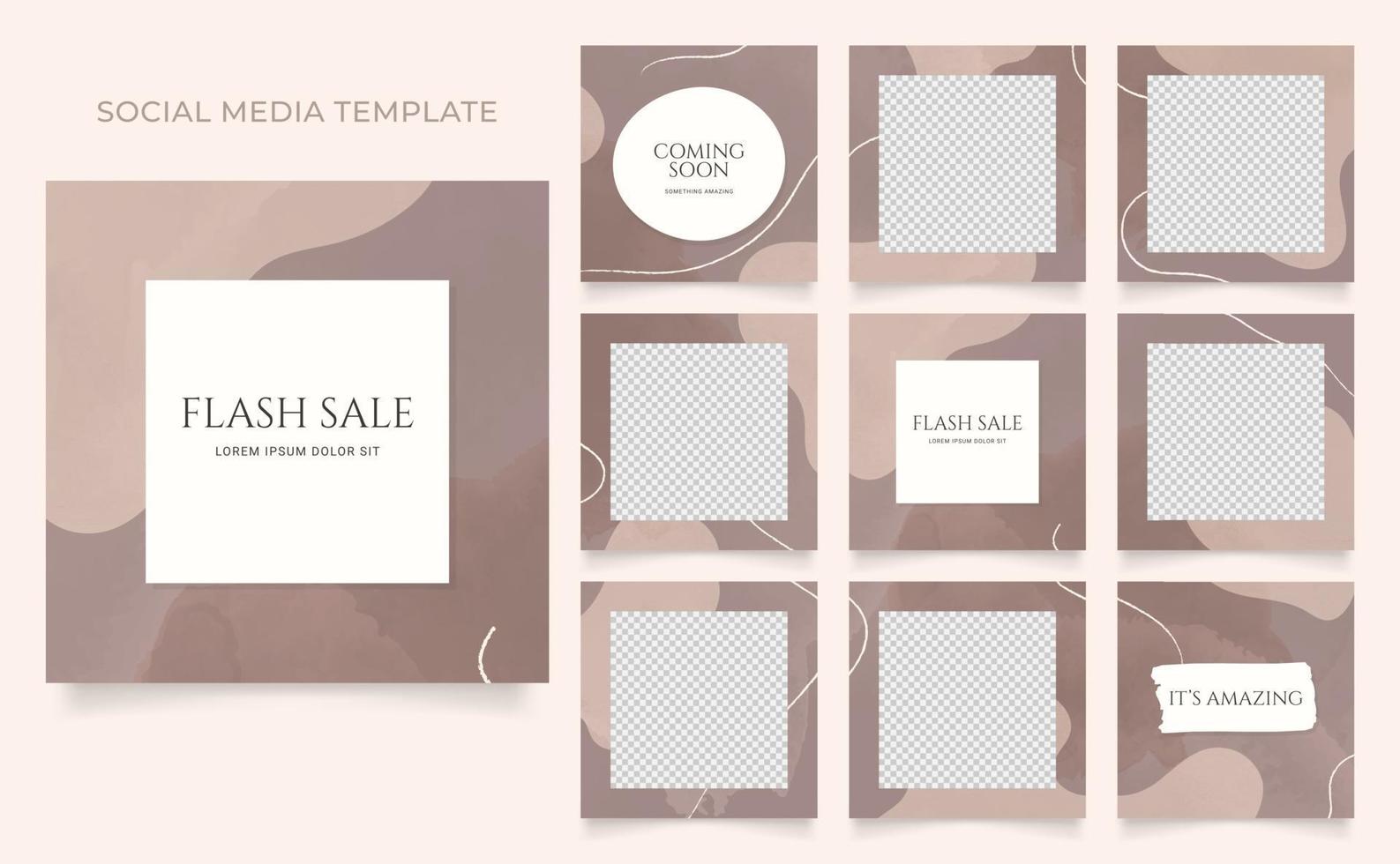 social media template banner blog fashion sale promotion. fully editable post frame puzzle organic sale poster. brown vector watercolor background