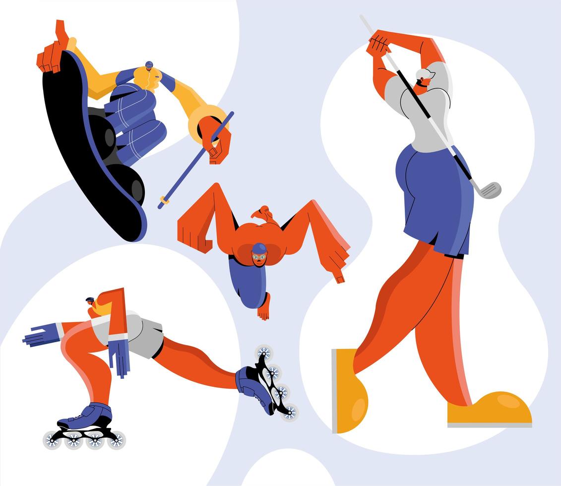 Athletes practicing sports set vector