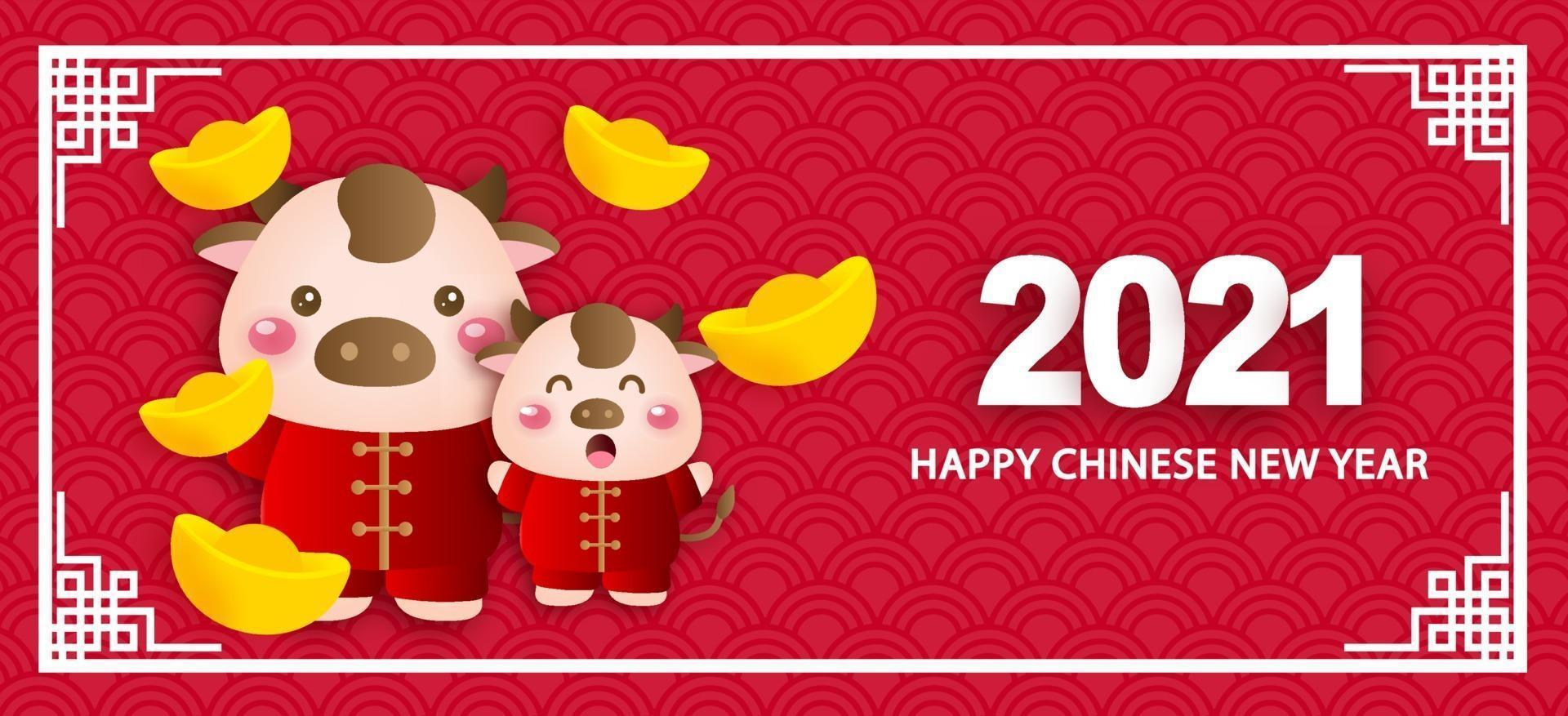 Chinese new year 2021 year of the ox banner vector