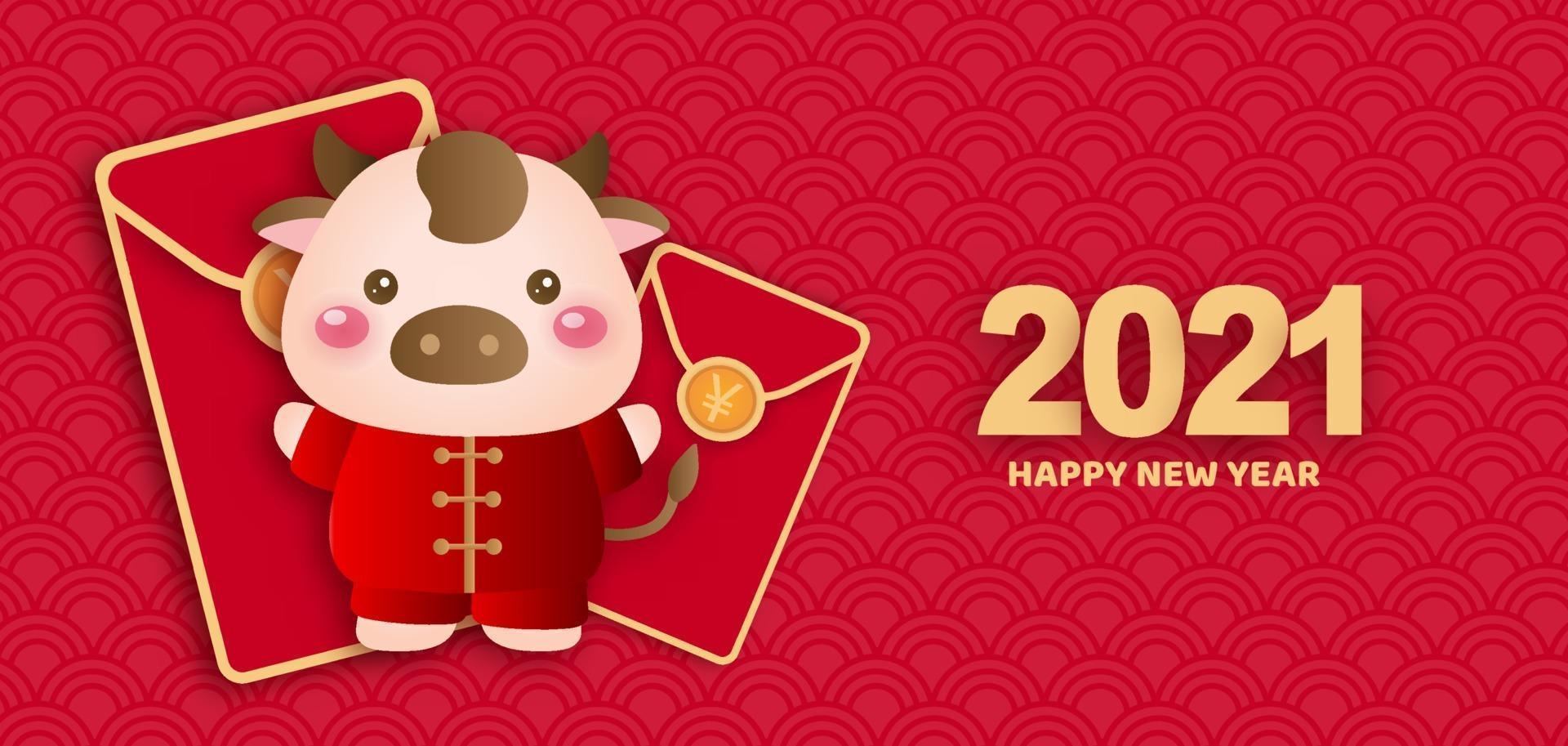 Chinese new year 2021 year of the ox banner vector