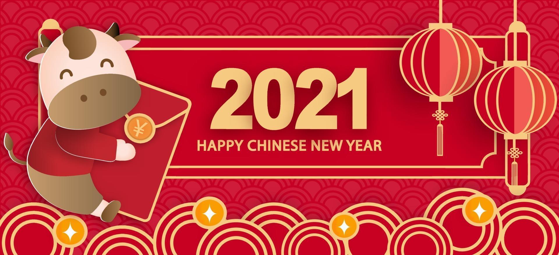Chinese new year 2021 year of the ox banner vector