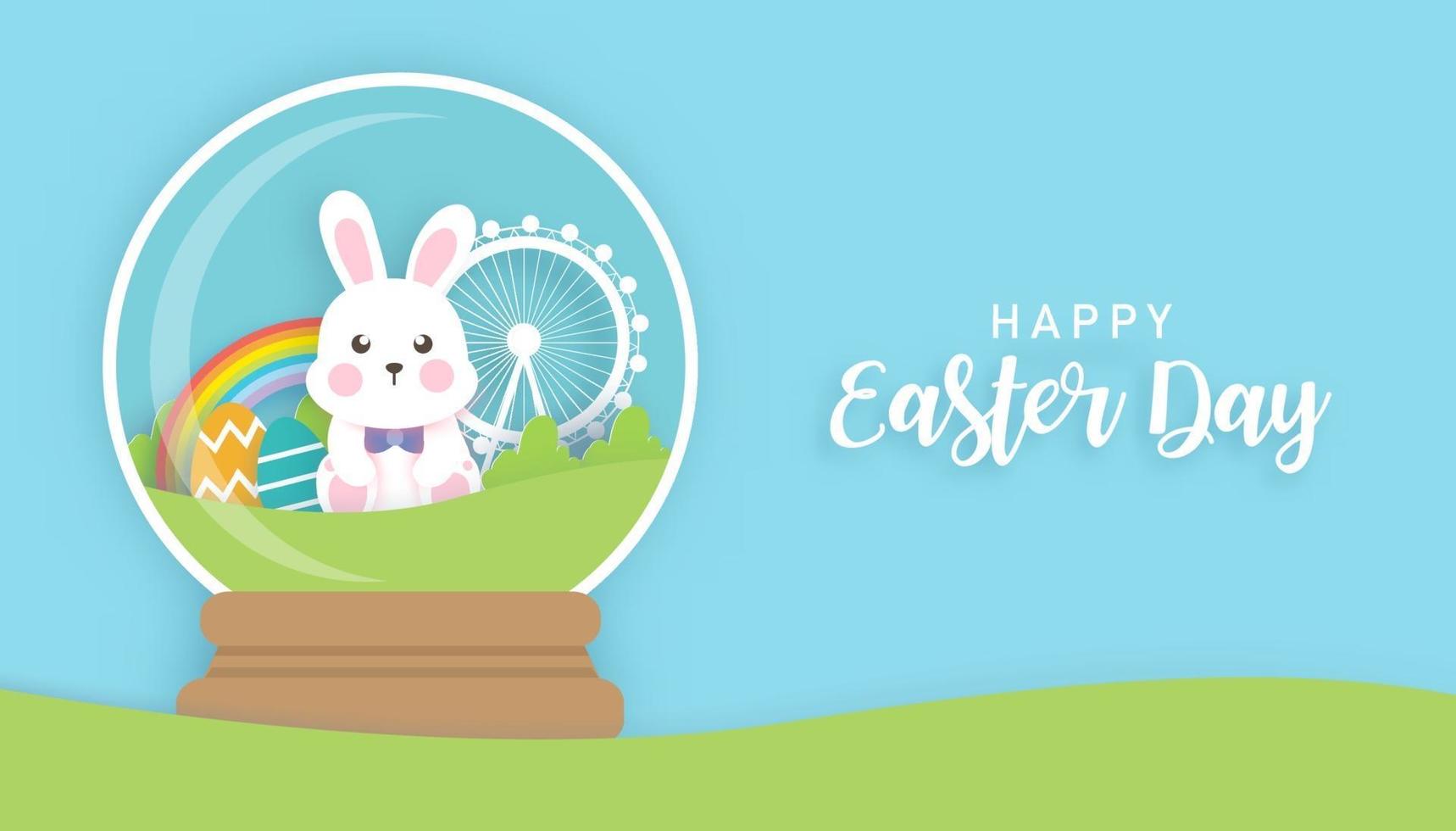 Easter day background and banner with cute rabbit vector