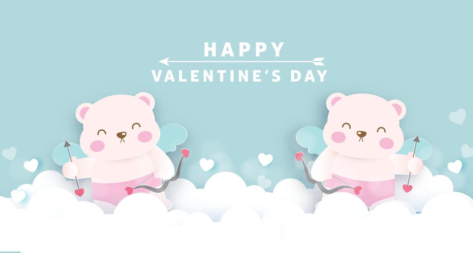 Tarjeta de felicitación del día de San Valentín con lindos osos Cupido. vector