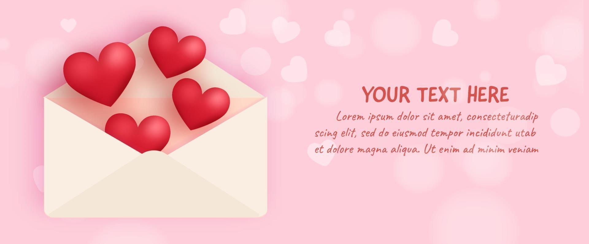 Valentine's day banner with hearts and letter. vector