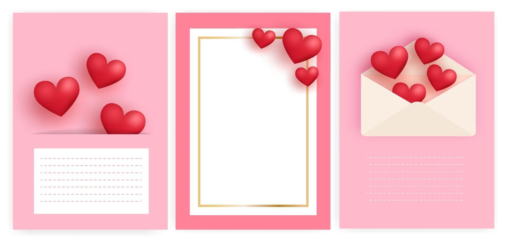 Set of Valentine's day greeting cards with hearts and letter. vector