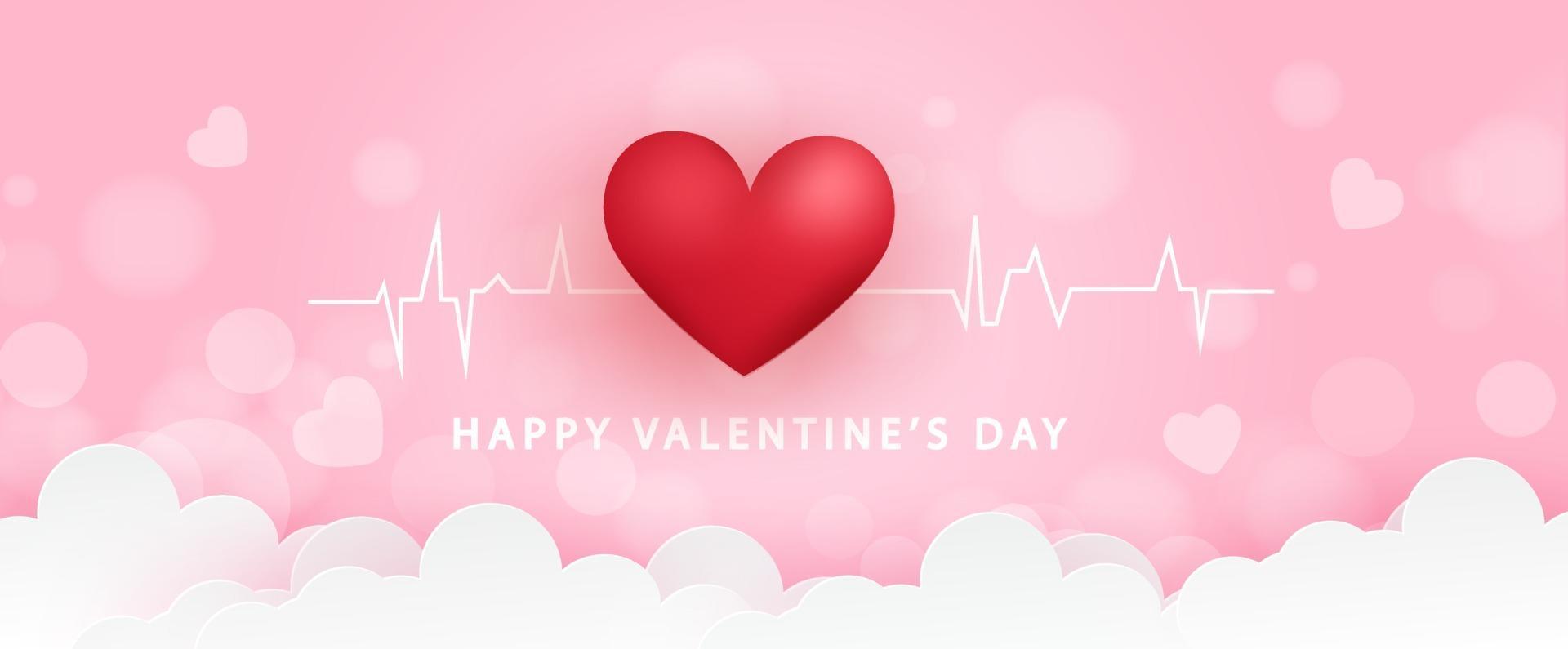 Banner de San Valentín con corazón en las nubes. vector