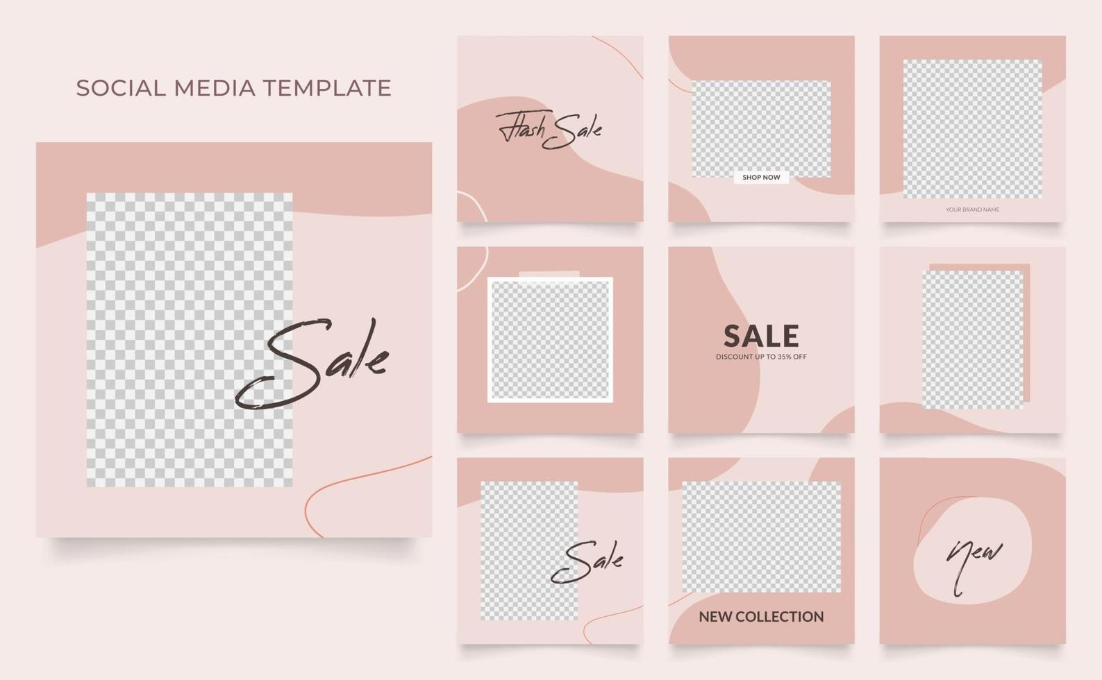 social media template banner blog fashion sale promotion. fully editable  square post frame puzzle organic sale poster. brown red white vector watercolor background