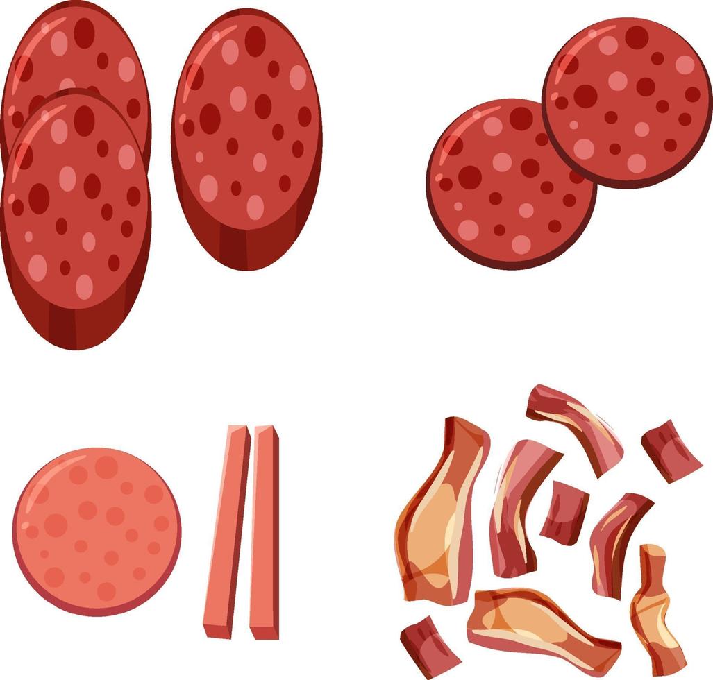 Set of different salami chopped isolated vector