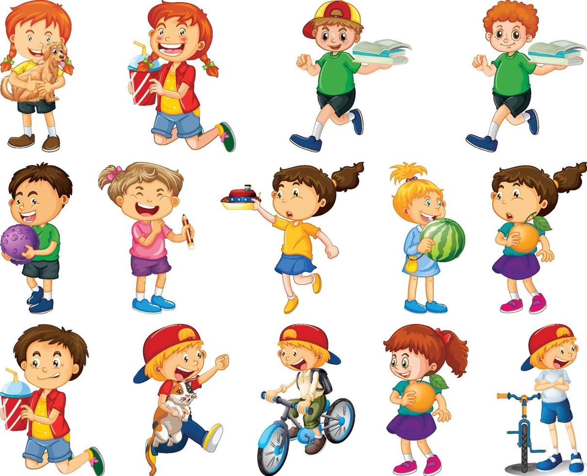 Children doing different activities cartoon character set on white background vector