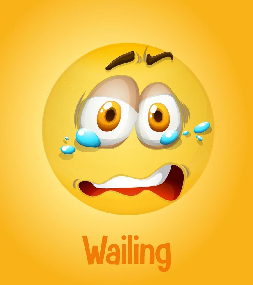 Wailing emotional yellow face with tired text on yellow background vector