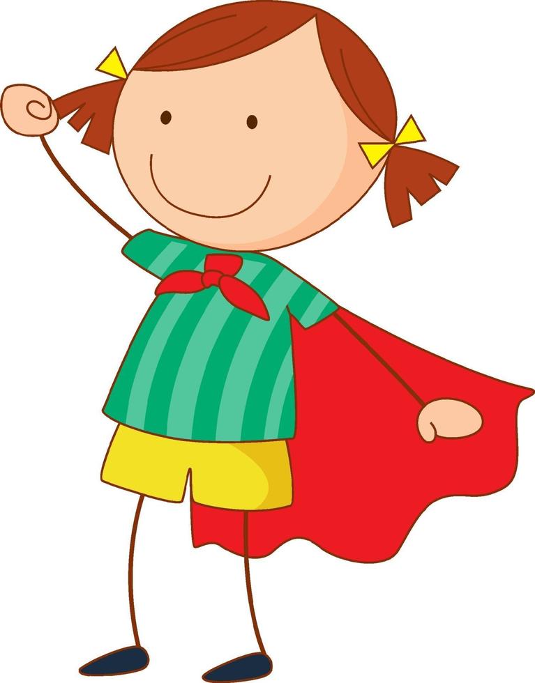 Super hero girl cartoon character in hand drawn doodle style isolated vector