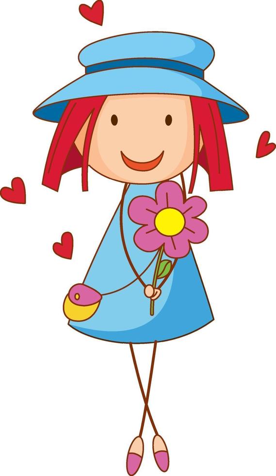 A girl wearing hat cartoon character in hand drawn doodle style vector