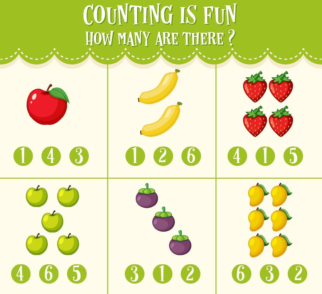 Number counting math worksheet for kids vector