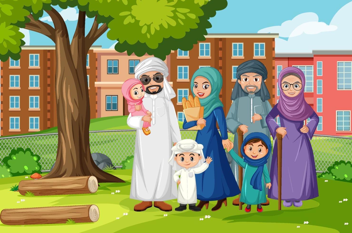 Outdoor scene with member of arab family vector