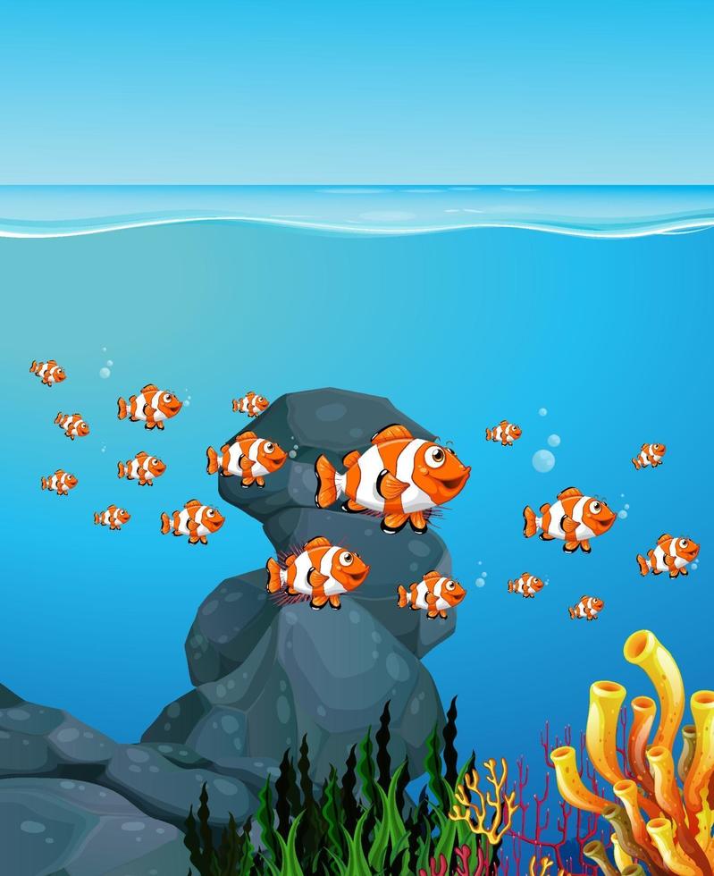 Many exotic fishes cartoon character in the underwater background 1970220  Vector Art at Vecteezy